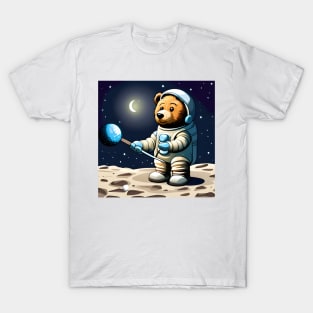 Teddy in a Space suit playing Golf on the Moon T-Shirt